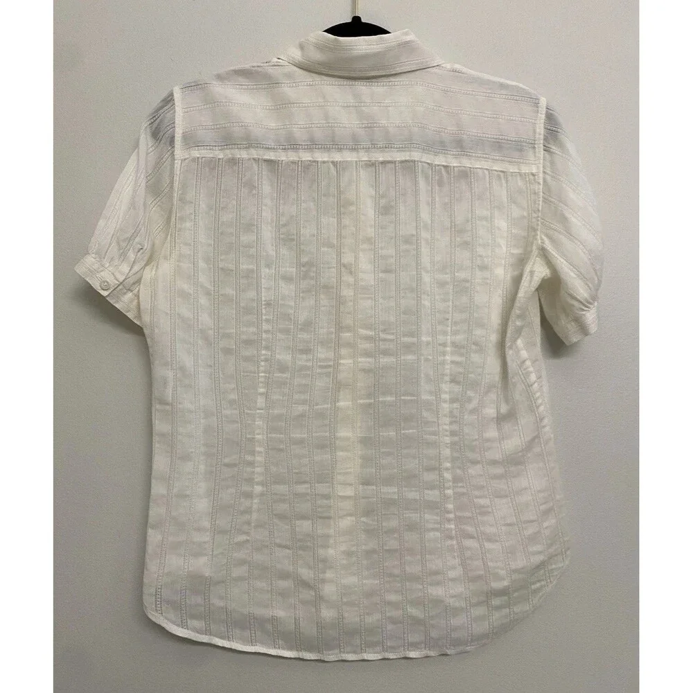 Loro Piana Lace Sheer Silk Cotton Blend Blouse Women’s 44 Ivory Puff Sleeve FLAW